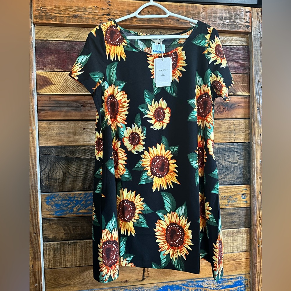 Black Sunflower Mini Dress, new with tags, medium, Dina Weis, perfect for spring